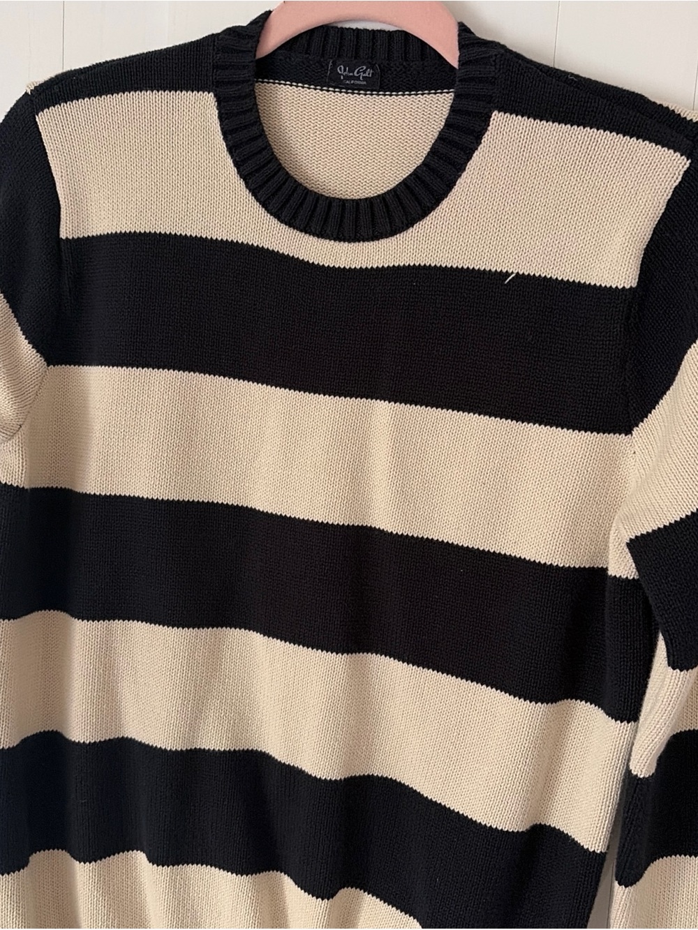 Brandy Melville Black and Cream Striped Knit Sweater